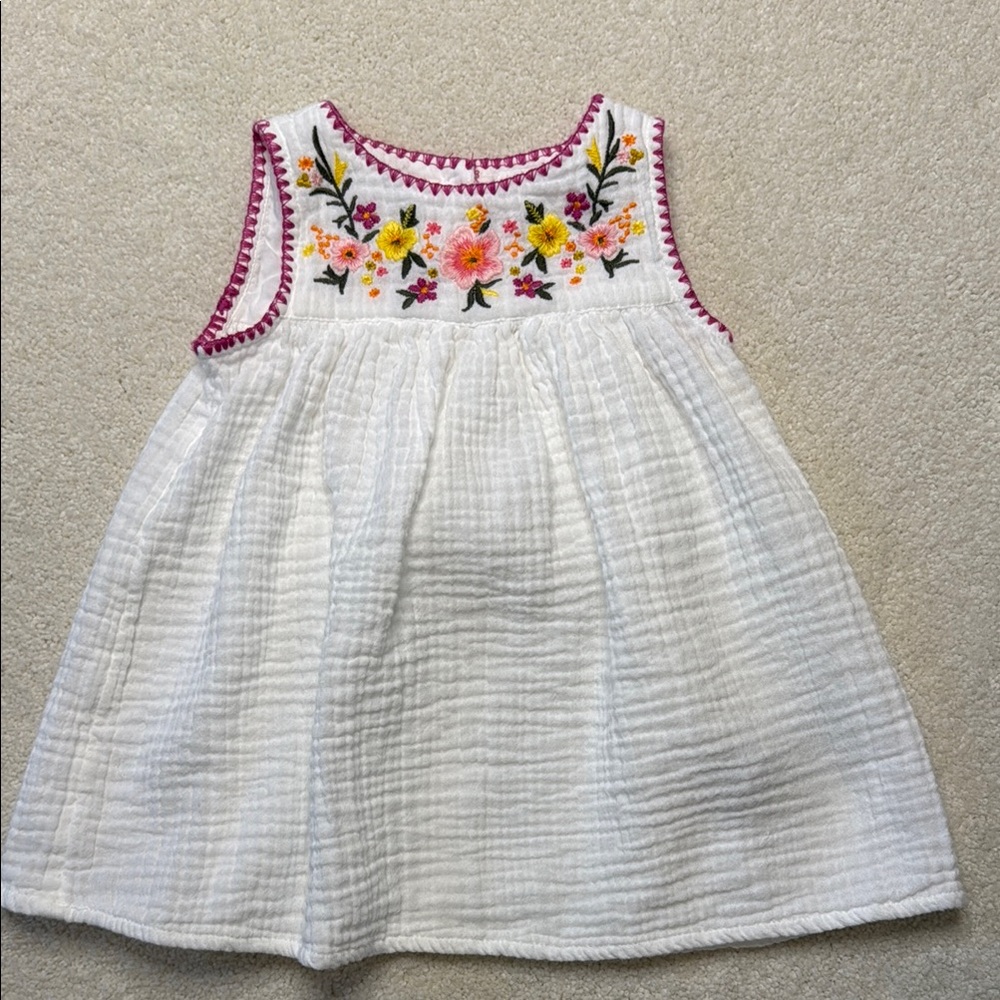 GAP White and Pink Ribbed Sundress with Scoop Neck